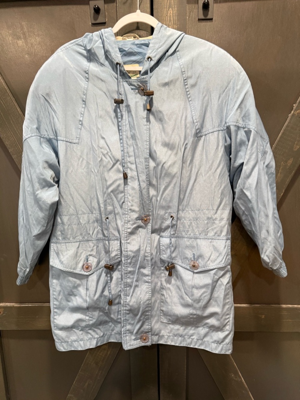 Vintage Separate Issue Light Blue Hooded Women's Anorak Jacket Shoulder Pads